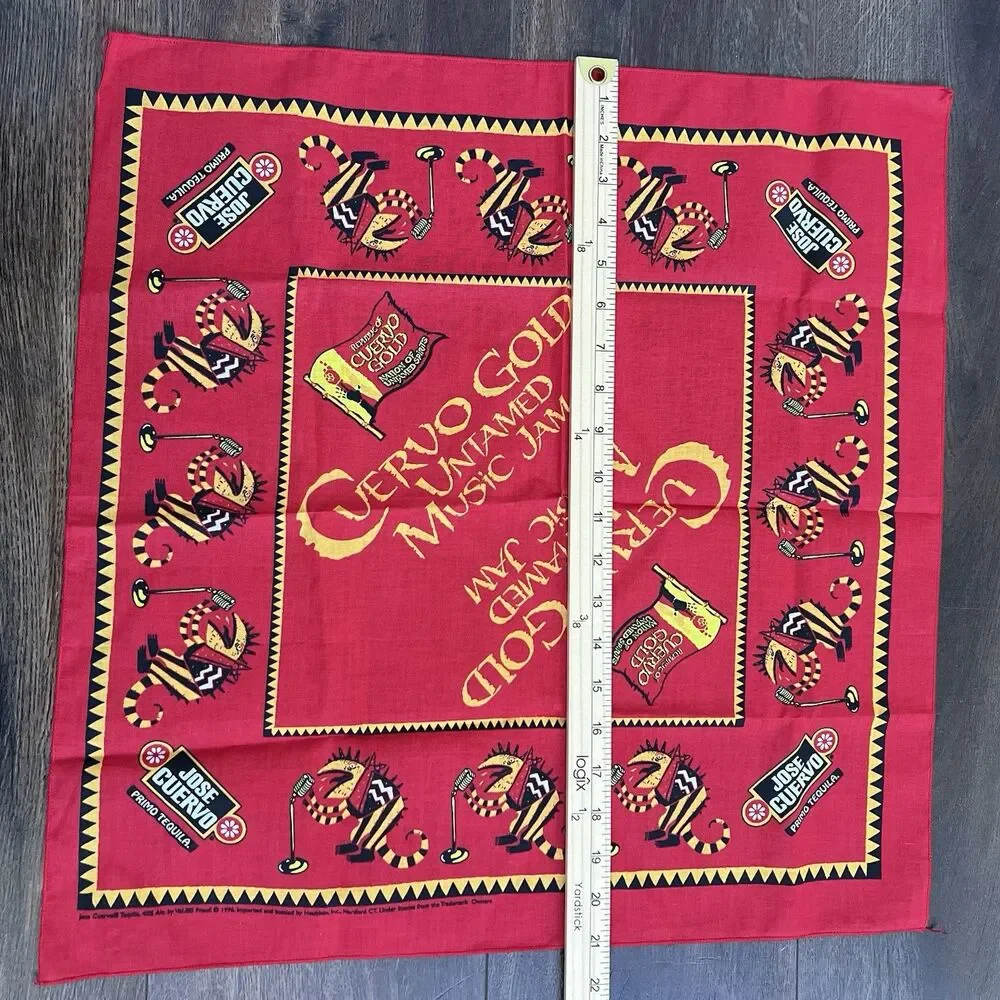 Jose Cuervo Gold Bandana 1996 Untamed Music Jam Red Vintage 21X21 NWOT Armadillo